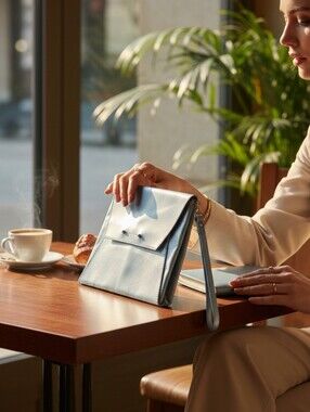 Garuglieri Sky Blue Leather Wristlet Clutch